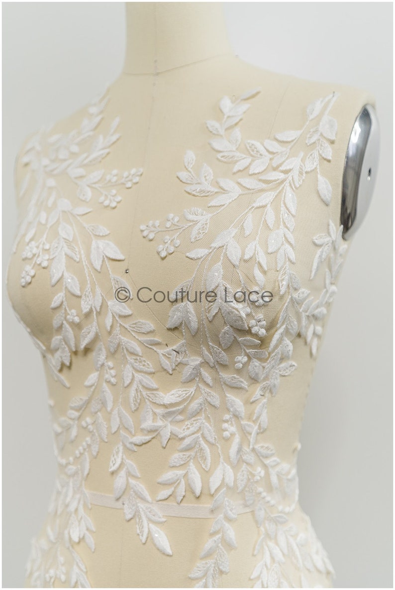 A21-218 // Floral lace appliques for bridal dress, flower lace patches, embroidered lace appliques, corded lace appliques off-white zdjęcie 10