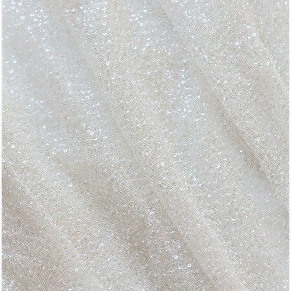 Beaded sequins lace fabric, bridal lace fabric, wedding dress lace fabric, sequin lace, beaded bridal lace (L17-100)