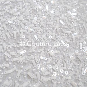 Tela de encaje nupcial moderna con lentejuelas y cuentas para vestido de novia //L24-710