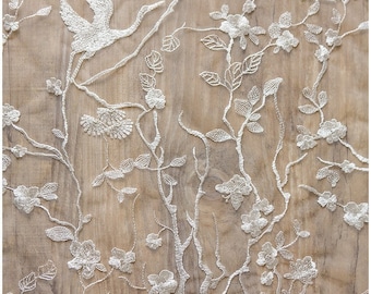 L17-020 // Unique floral bridal lace fabric with birds, flowers, butterflies, wedding lace fabric, Mira Zwillinger inspired ace, bridal lace