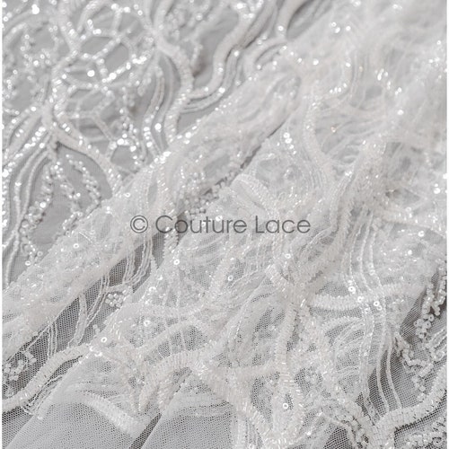L22-437 // heavy hand beaded lace fabric/ couture lace fabric with beads shops and sequins/ heavy embroidered and beaded lace