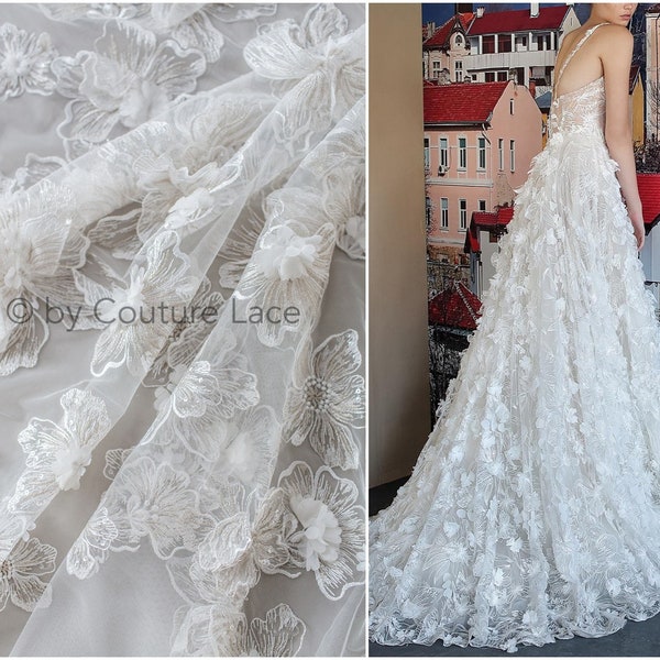 L19-225 // Amazing 3d flower lace fabric for bridal dresses, 3d lace, wedding dress lace, flower lace fabric, Galia Lahav lace Flower lace