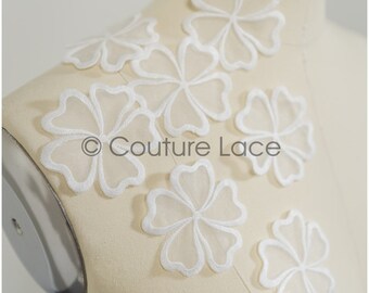 A21-061C // 10pc. Lace Flower patch, Sew on 3D flower, 3D flower lace appliqué, 3d lace flower, wedding dress lace appliqué, bridal lace