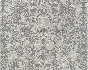 L17-012 // heavy embroidered lace fabric, flower Wedding Lace, Sequin Lace Fabric, bridal lace fabric, Couture Lace - Alencon Lace fabric