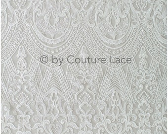 Boho cotton lace fabric for wedding dress, embroidery lace fabric for boho brides, geometric cotton lace, boho wedding dress lace// L19-248