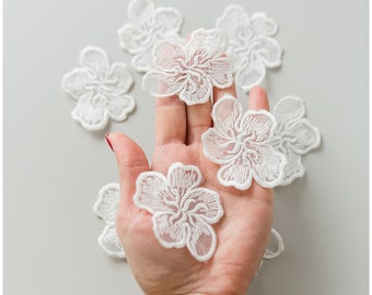 A17-159 // 20pc. Lace Flower patch, Sew on 3D flower, 3D flower lace appliqué, 3d lace flower, wedding dress lace appliqué, bridal lace