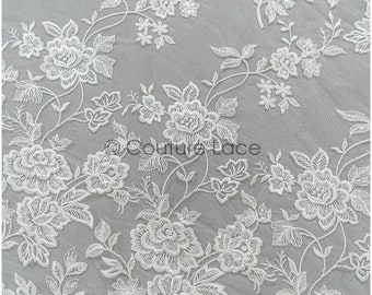 L21-098N // Floral lace fabric, rose bridal lace fabric, blossom bridal lace, blossom flower lace, bridal flower lace, spring flower lace