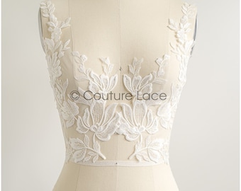 A22-269 // romantic flower lace patch/ cotton flower applique/ wedding dress lace appliqué/ bridal flower applique