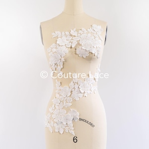Toppa da sposa con applicazione romantica bianco sporco/ con fiori e perline 3D/ applicazione in pizzo per abito da sposa/ toppa da sposa// A24-385