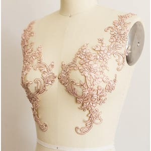 A17-067 // 2x ROSÉ GOLD mirrored lace flower appliqué, Lace flower, Wedding dress lace, lace patch, bridal dress appliqué, gold lace