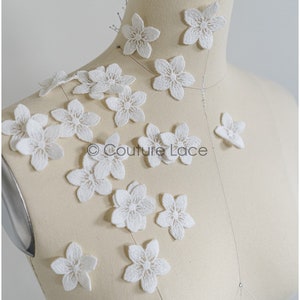 A22-163C // 20pc. Lace Flower patch, Sew on 3D flower, 3D flower lace appliqué, 3d lace flower, wedding dress lace appliqué, bridal lace