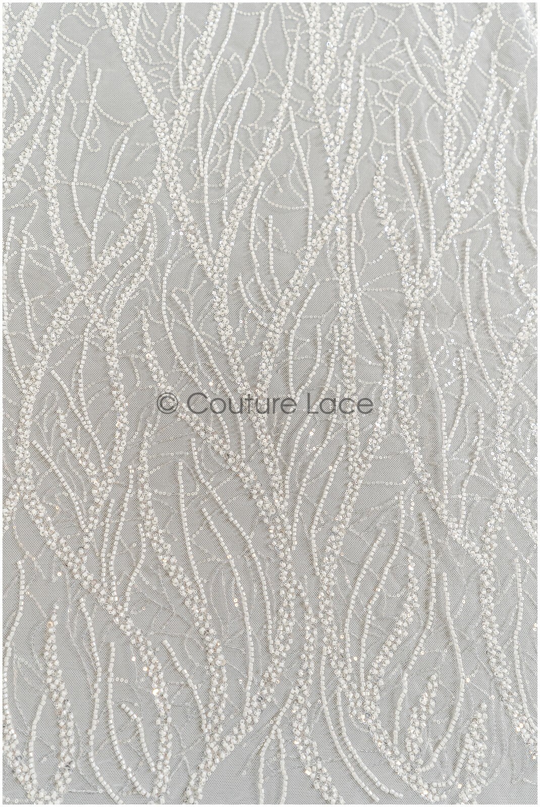 L22-279B / Beaded waved lace fabric, Beaded bridal lace fabric, wedding dress lace with beads and sequins, beaded waved lace fabric