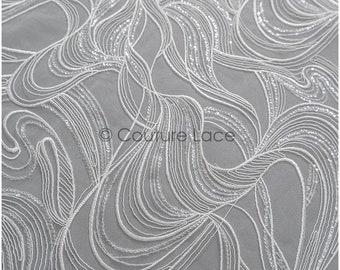 L22-464 // Beautiful lace fabric with wave pattern/ couture lace fabric/ bridal modern wave lace