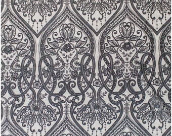 Florale Spitze/ Abendkleid Spitze Material/ schwarze Spitze/ Florale schwarze Hochzeitsspitze/ Couture Spitze// L19-216