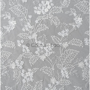 L22-450 // beaded floral lace fabric/ bridal flower couture lace fabric with beads and sequins/ bridal lace with flowers