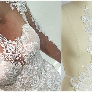 A17-042 // LARGE beaded bridal lace appliqué used for example in Galia Lahav, Wedding dress appliqué, Ornament Lace flower, bridal appliqué image 3