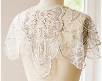 Bridal cape, wedding cloak, bridal cape, Cover up - Rhinestone Bolero - Beaded Capelet - Bridal Bolero - (E19-019)