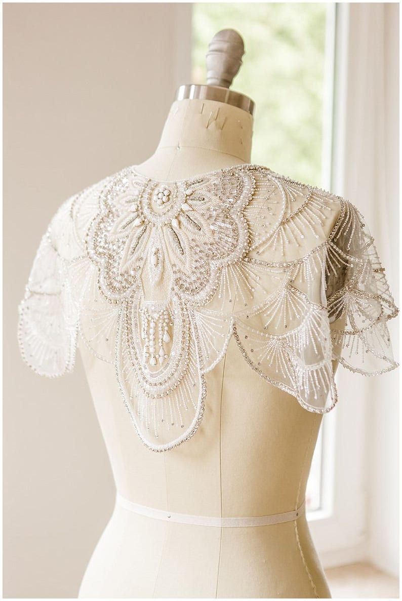 Bridal cape, wedding cloak, bridal cape, Cover up Rhinestone Bolero Beaded Capelet Bridal Bolero E19-019 image 1