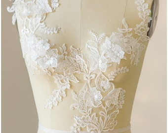 A17-122 / Aplique de encaje floral 3D romántico, aplique de flores, parche de encaje floral, encaje para vestido de novia, aplique de encaje para vestido de novia, encaje para novia