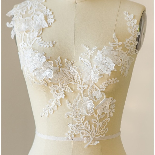 A17-122 / Romantic 3D flower lace appliqué, Flower appliqué, Lace Flower patch, wedding dress lace, wedding dress lace appliqué, bridal lace
