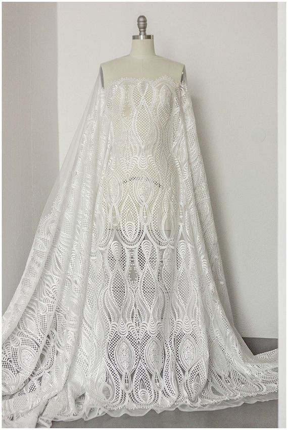 L17-166 // Julie Vino Bridal Lace Fabric, Wedding Dress Lace, Modern  Geometric Lace, Sequin Lace Fabric, Boho Wedding Dress, Lace Dress - Etsy