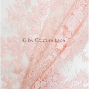 Light pink floral lace fabric/ bridal lace fabric/ floral wedding lace/ couture lace  //L19-263