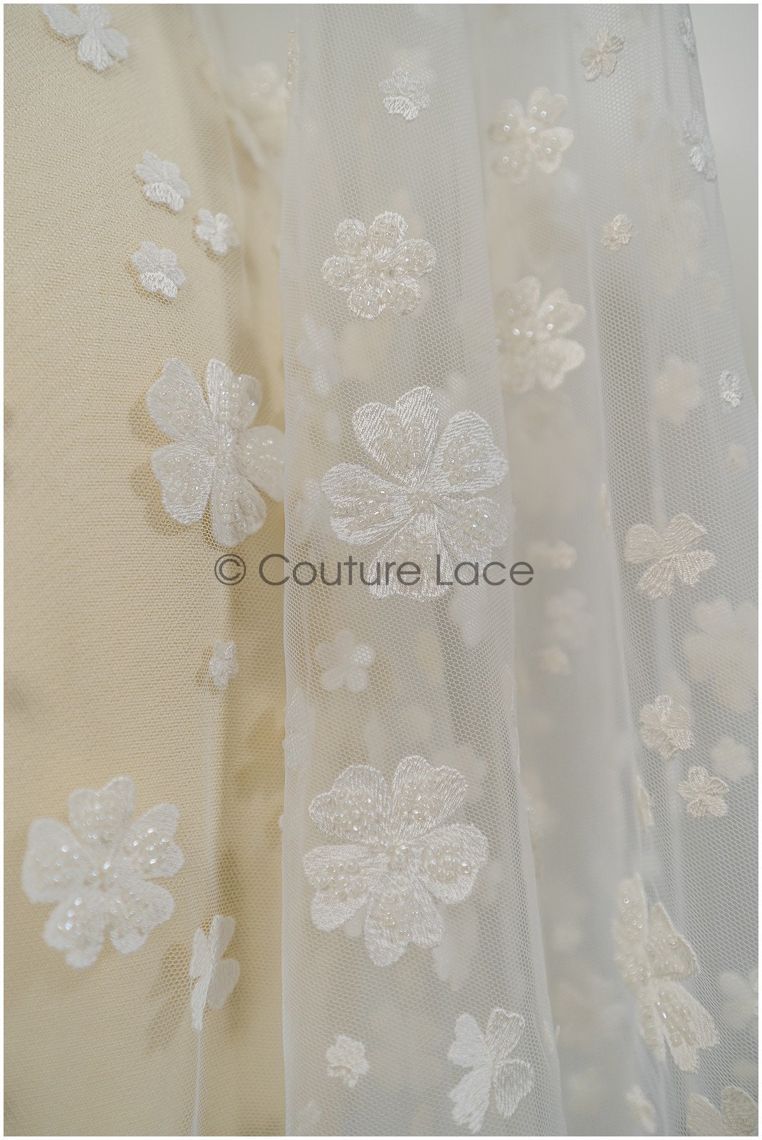 beaded floral lace fabric all over flower lace L21-126 // Beaded bridal lace fabric with flowers bridal flower lace with small flowers