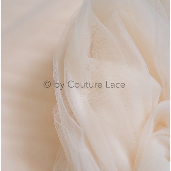 F18-003-22 // 3.1M wide, very soft and amazing tulle fabric for bridal veils and wedding dresses, CREAM light blush super soft veil tulle