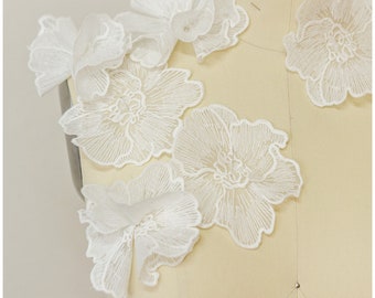 A17-157 // 10pc. Lace Flower patch, Sew on 3D flower, 3D flower lace appliqué, 3d lace flower, wedding dress lace appliqué, bridal lace