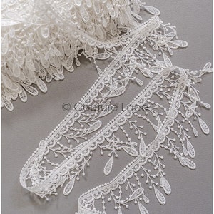 T22-181 - 4yds // fringe boho crochet lace trim/ geometric lace trim / bridal guipure lace trim/ dot lace trim