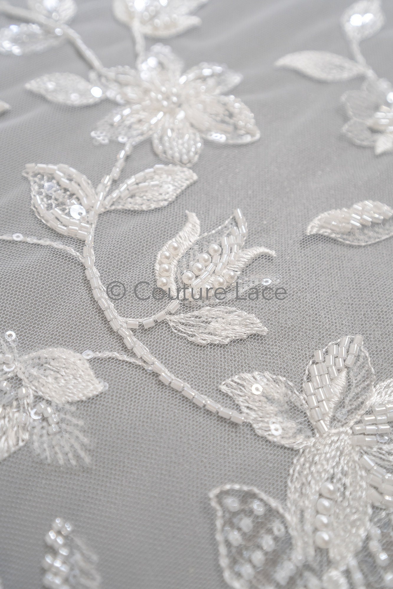Beaded Lace Fabric/ Couture Lace Fabric/ Bridal Lace Fabric/ Pearl Beaded  Lace// L23-610 