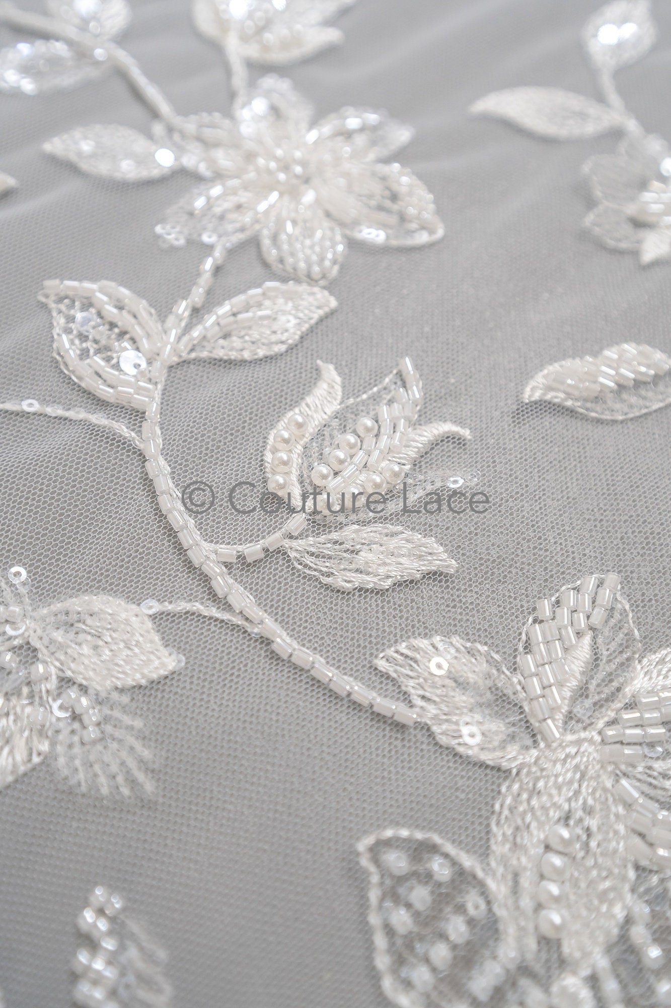 Beaded Lace Fabric/ Couture Lace Fabric/ Bridal Lace Fabric/ Pearl