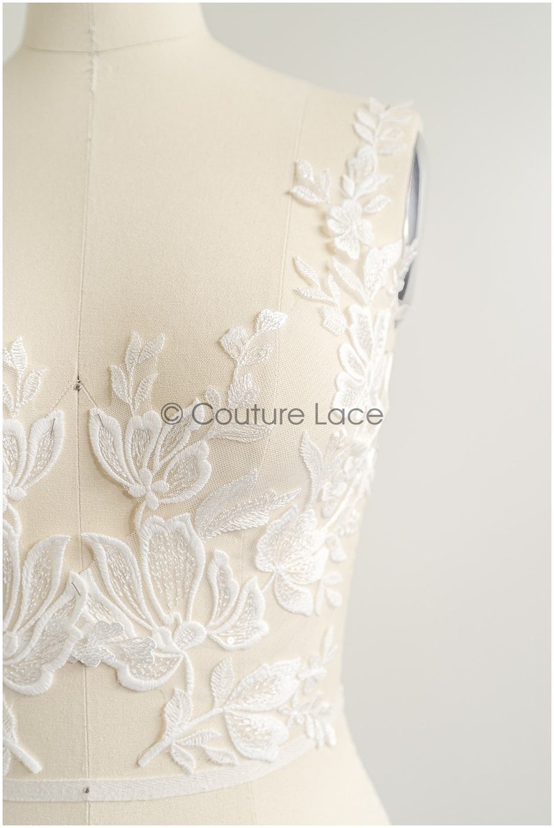 A22-269 // romantic flower lace patch/ cotton flower applique/ wedding dress lace appliqué/ bridal flower applique zdjęcie 8
