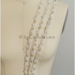 T19-083 // Hand beaded bridal trim, beaded lace trim, beaded bridal belt, hand beaded bridal sash, beaded bridal lace trim