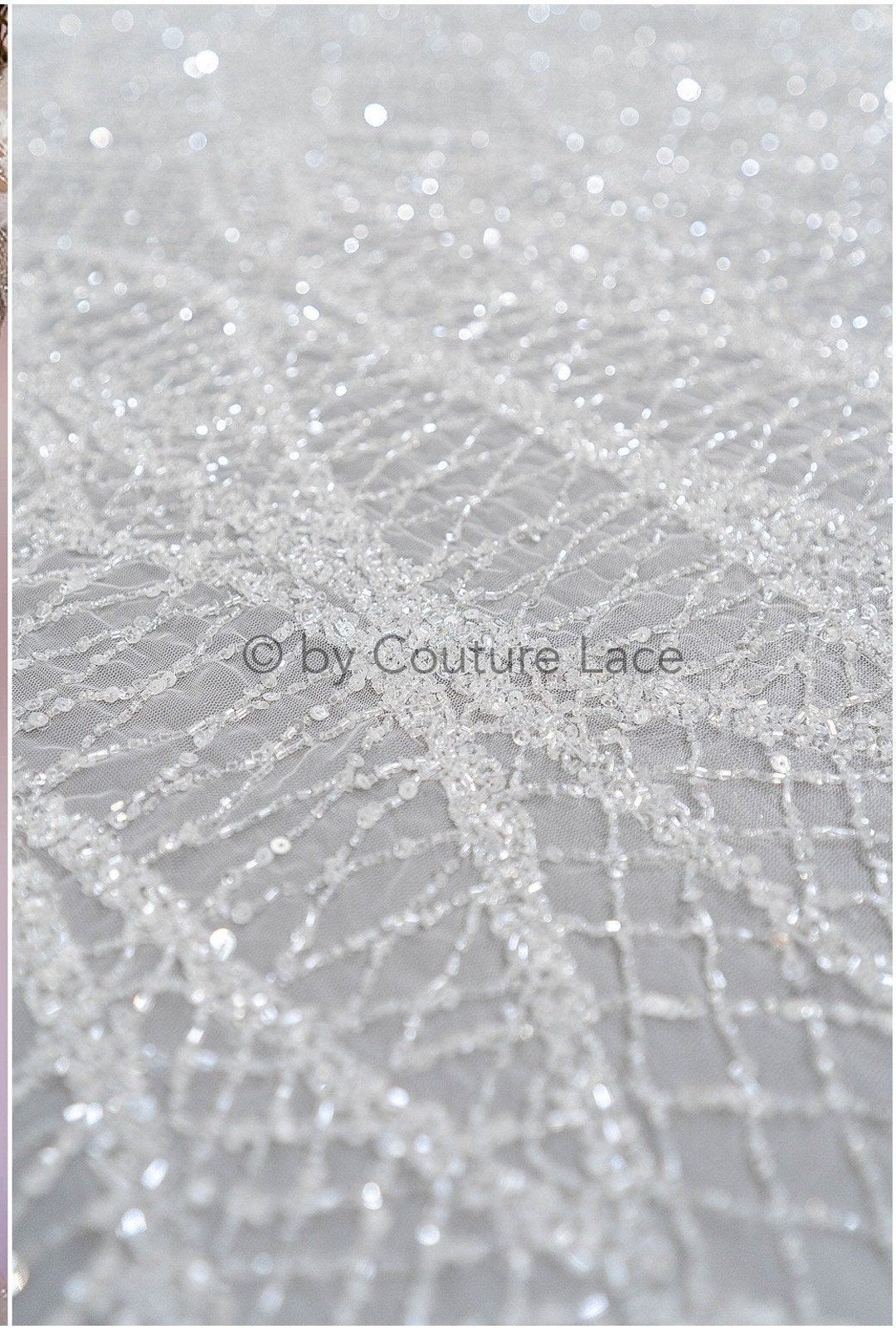 Hand Beaded Lace Fabric/ White Couture Lace Fabric/ Bridal