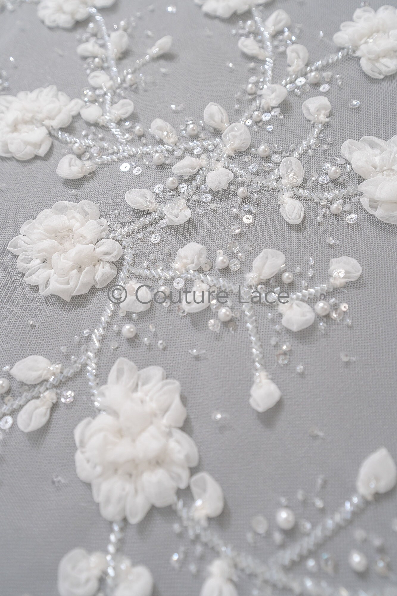 3D Flower Lace Fabric/ Bridal French Lace Fabric/ Romantic Floral