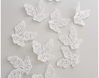 A17-168 // 10pc. Lace leaf patch, Sew on 3D flower, 3D flower lace appliqué, 3d lace flower, weddingdress lace appliqué, bridal 3D applique