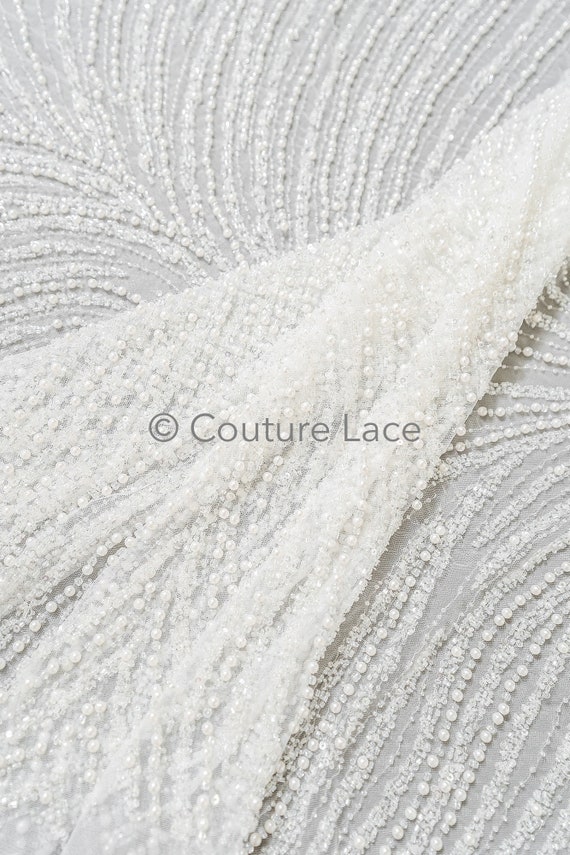 Beaded Lace Fabric/ Couture Lace Fabric/ Bridal Lace Fabric/ Pearl