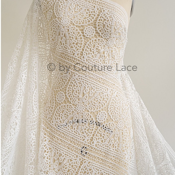 L19-291 // Tissu dentelle au crochet avec motif bohème pour mariée bohème, dentelle robe de mariée guipure