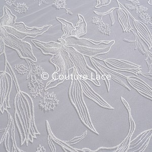 Floral bridal lace/ bridal lace material/ offwhite bridal lace/ floral wedding lace/ couture lace // L23-653