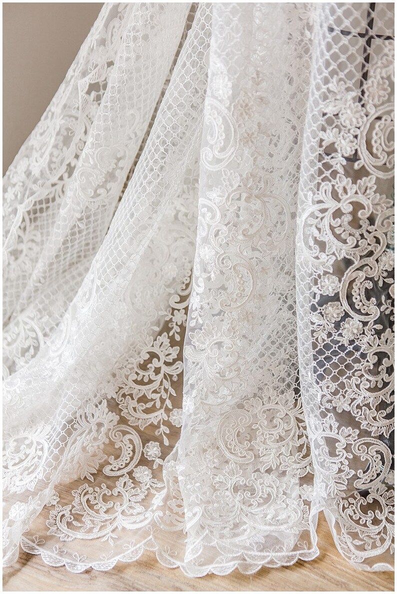 Alencon Lace Ornate Net Lace Fabric for Bridal dresses Net Embroidery Lace High soft Quality Lace Fabric Wedding dress Lace L17-045