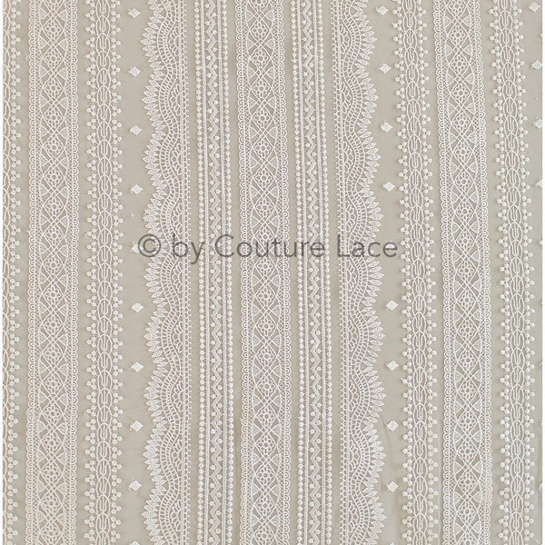 L19-255RY / Tissu dentelle de français de mariée, dentelle de robe de mariée, dentelle à motifs rayés modernes, tissu de dentelle de mariée, robe de mariée boho, robe en dentelle