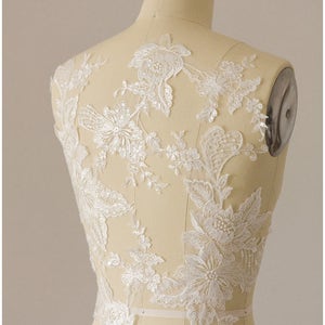 A17-050 // LARGE  mirrored SEQUIN wedding dress appliqué, Flower appliqué, large Lace Flower, Illusion Back Lace, flower lace