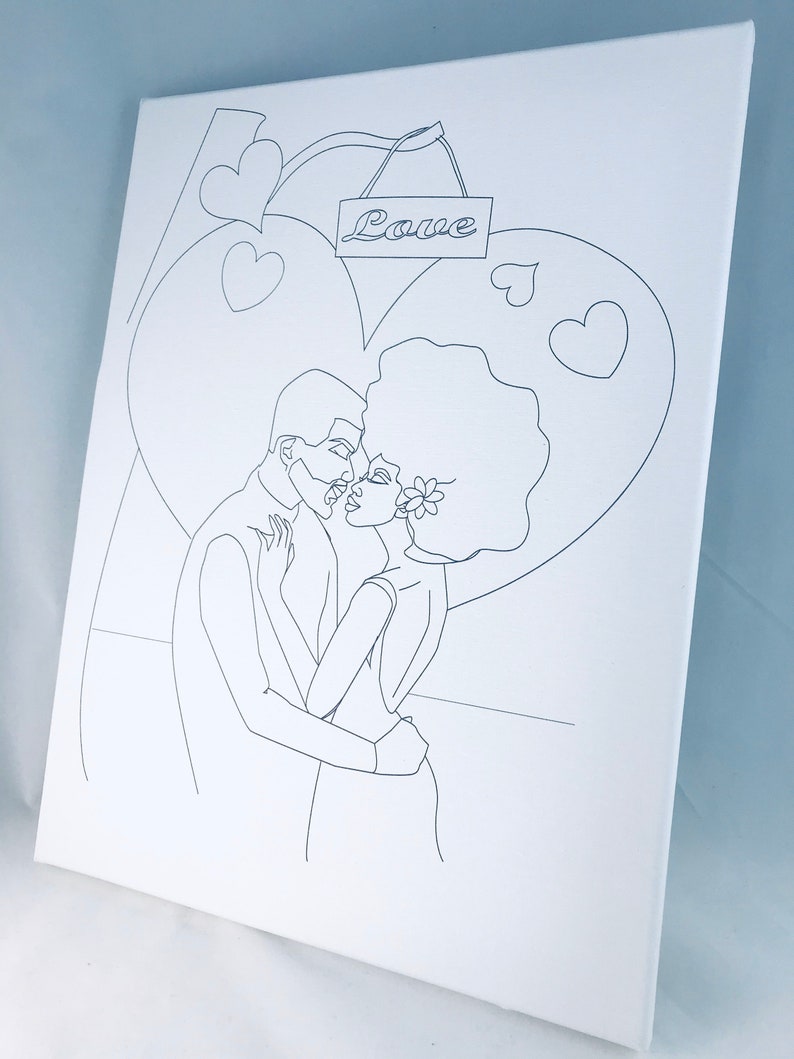 Black Couple In Love Drawing Predrawn Canvas Love Paint Etsy