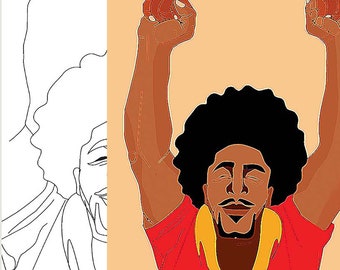 DIY Afro King Paint and Sip  Canvas with Afro Guy in Fist up Line Art -