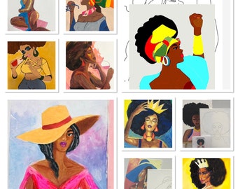 10 pcs - 12 in by 16 inch - Bulk Canvas - African Women Paint and Sip Canvas - Mixed pack - Predrawn Canvas