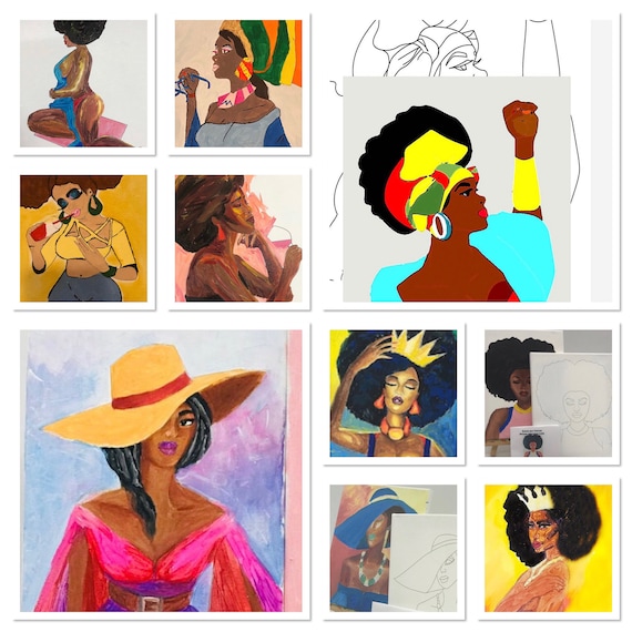 10 Pcs Bulk Canvas African Women Paint and Sip Canvas Mixed Pack Predrawn  Canvas 