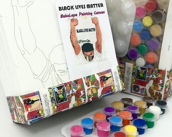 Adult Painting Canvas - DIY Black Lives Matter - Social Distancing Painting Kit - 6pc Painting Canvas pack -  8 x 10 inches - 24 paint pots