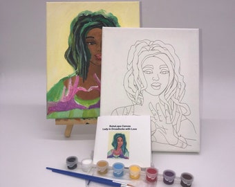 Dame aux serrures envoyant de l’amour - DIY Pre drawn Sip and Paint Canvas - Toile africaine