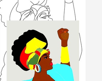 Fist Up DIY Paint Party African History Canvas with Afro Lady with Head wrap